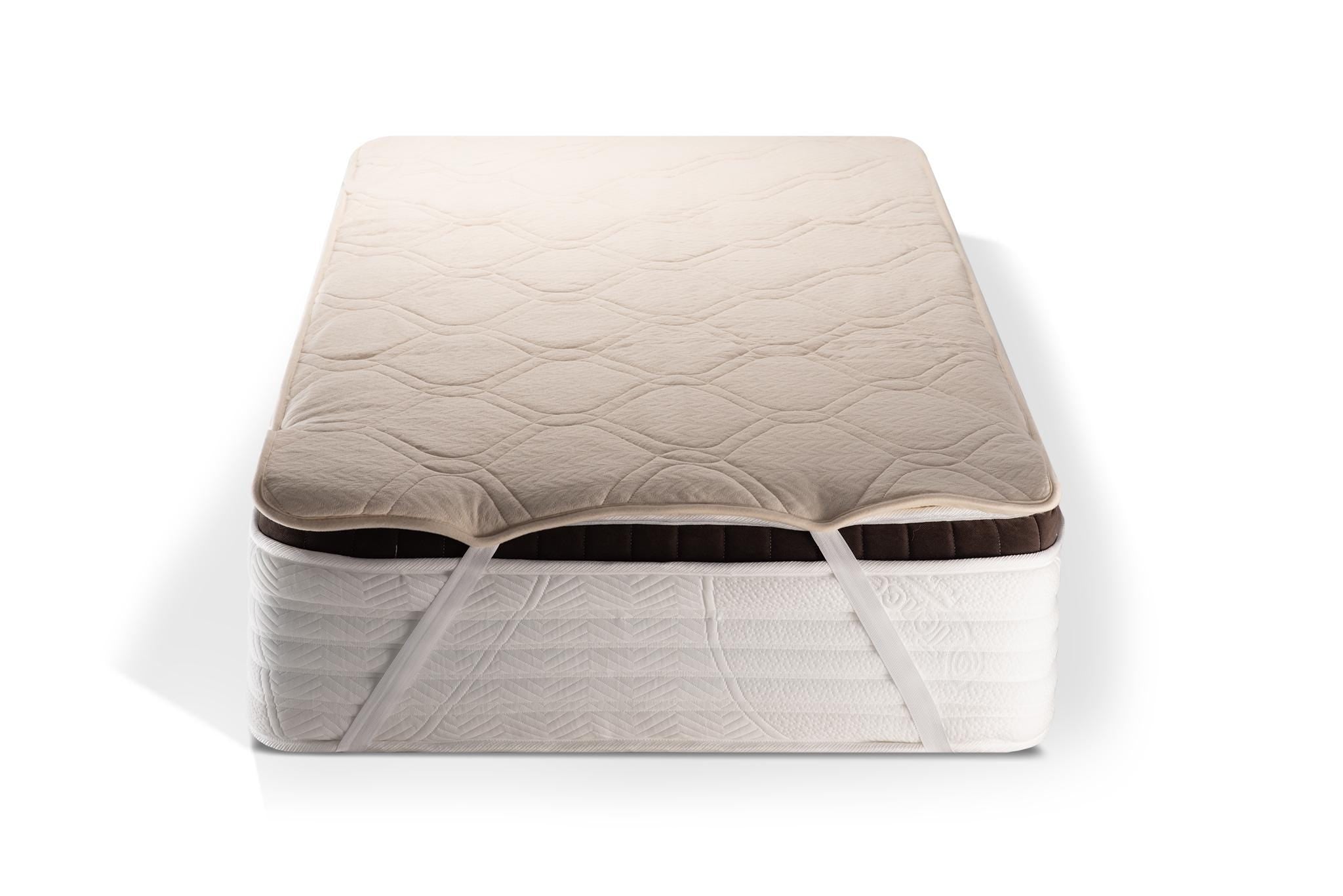 Organic cotton and hemp mattress protector on a white background