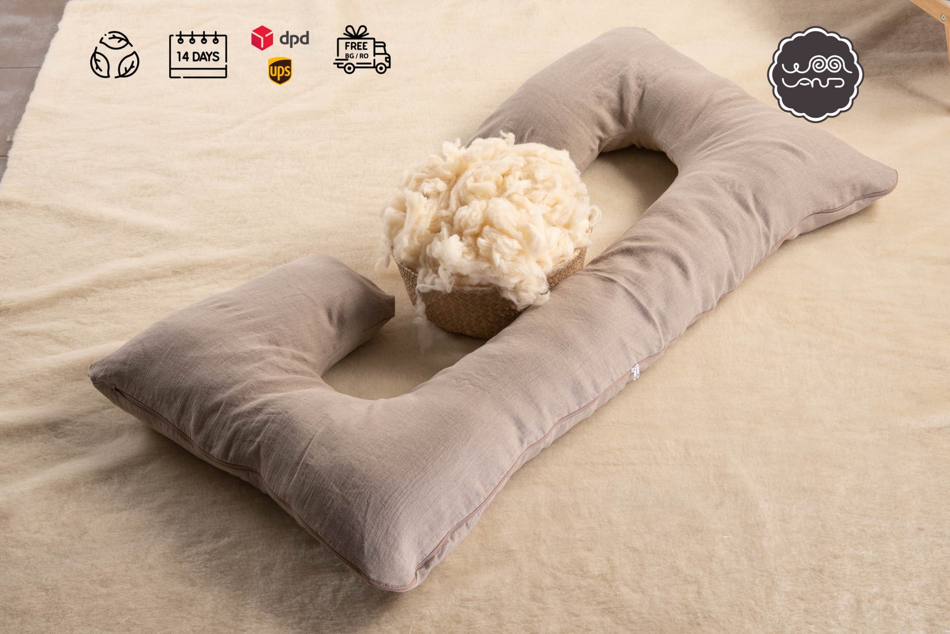 Възглавница за бременни Woolland Organic Linen, С-образна