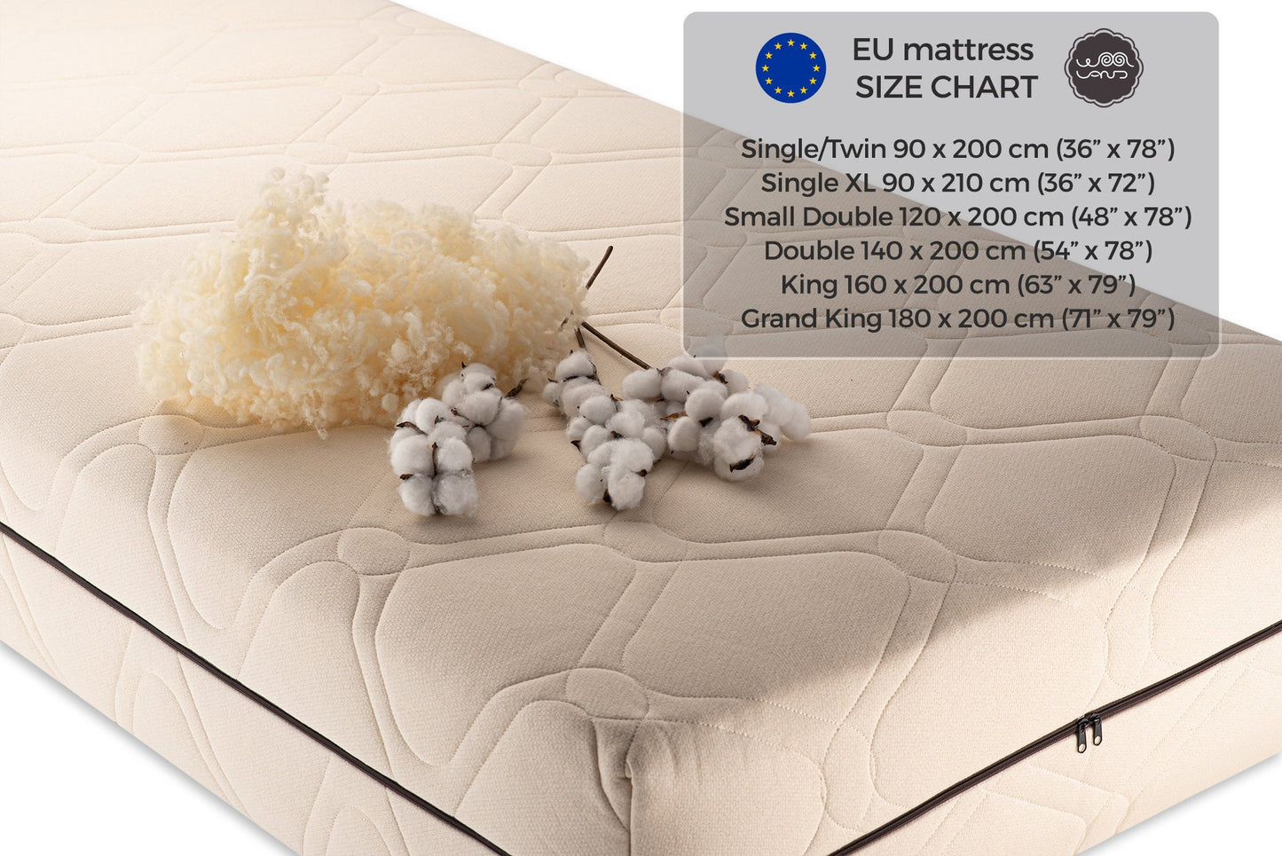 The woolland Organic cotton and wool mattress cover EU size
