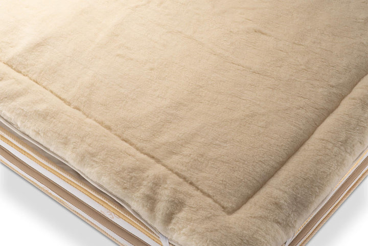 Close-up of a merino wool quilted mattress pad by the Woolland 