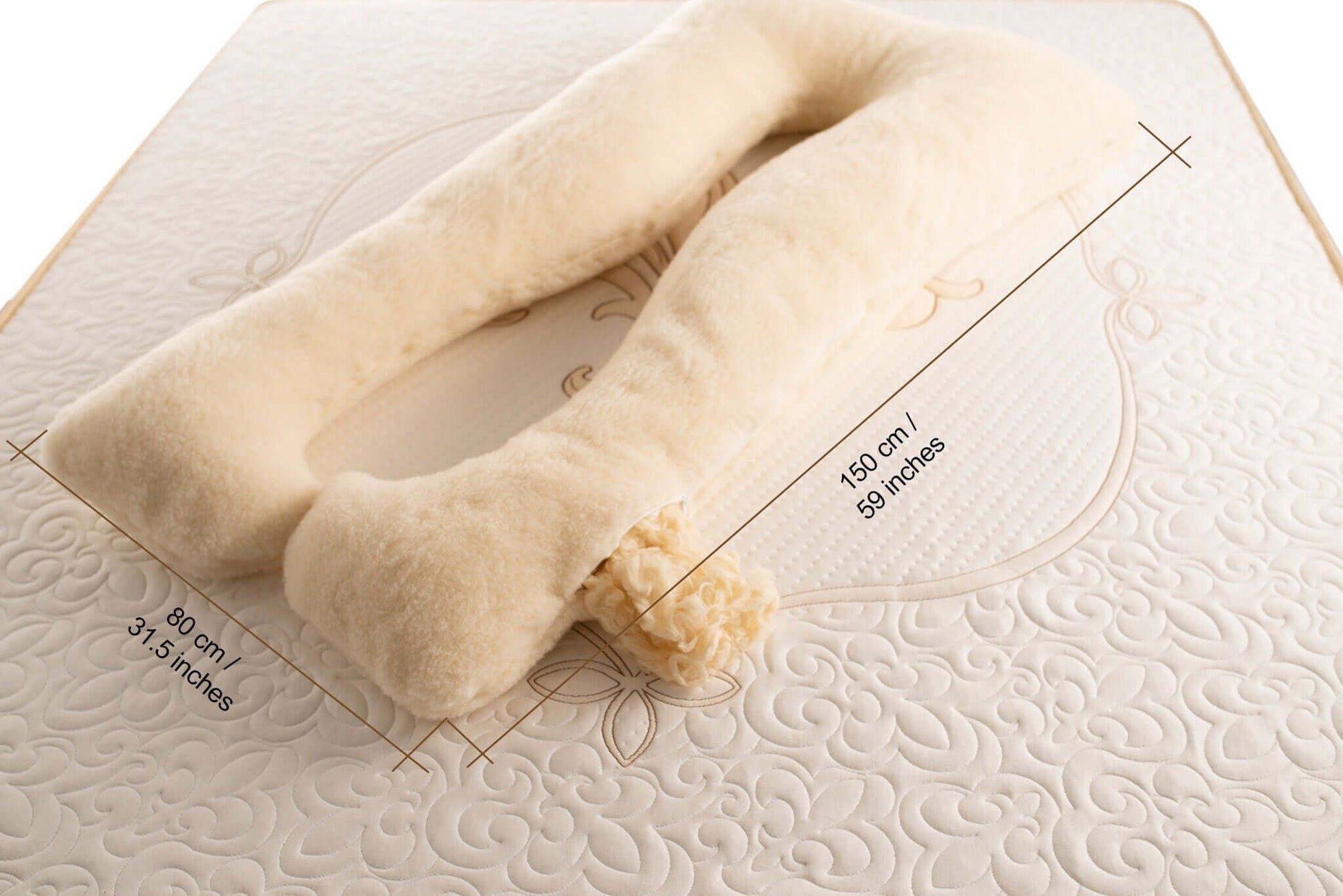 Merino wool pregnancy pillow with raw  wool stuffing