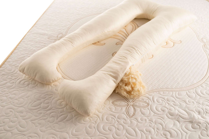 cotton sateen case of merino wool u shaped pregnancy pillow by the woolland